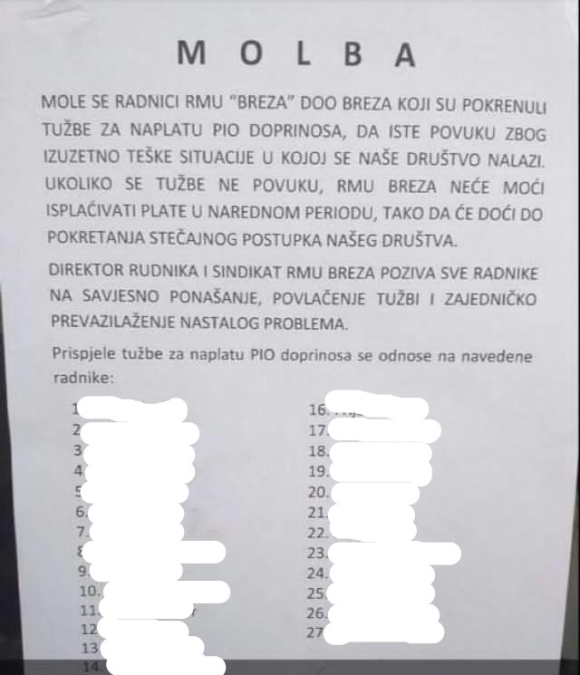 RMU Breza molba